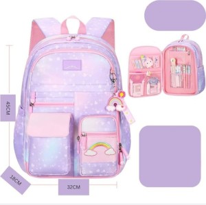 Miss Bliss Imports chool Girls Rainbow Backpack Refrigerator door Style & multi compartments - Purple Tint Backpack