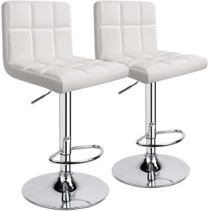 REX M Bar Stools, Modern PU Leather Adjustable Swivel Bar Stool with Back, Set of 2 (White) Leather Bar Stool