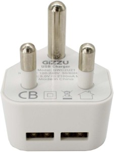 Gizzu Double USB 3-Prong Wall Charger Adaptive Charging 2.1 A Multiport Mobile Charger