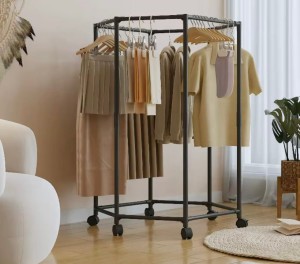 style Steel Floor Cloth Dryer Stand Multi Hook Modern Coat Rack with Concrete Base