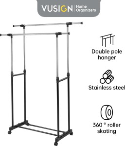 Vusign Adjustable Double Rod Clothing Rack Stainless Steel Clothesline