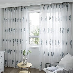 WHISPERING LACE CURTAIN COLLECTION 5m WHITE LACE WITH WHITE/GREY EMROIDED LEAVES - TAPED DESIGN Semi Transparent (5 m x 240 cm) Polyester Curtain