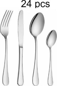 EverythingMART 24 pcs Silver Luxe Mirror Cutlery Set- Folk, Knife, Spoon, and teaspoon set Stainless Steel Cutlery Set