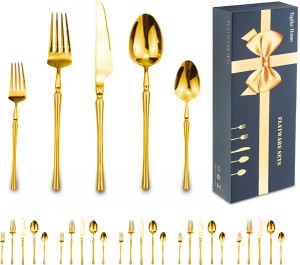 Topika Cutlery Set Stainless Steel Flatware with Gift Box, Classic Lines Stainless Steel Cutlery Set