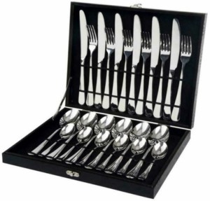 MHC Pack of 24 Stainless Steel 24 Piece Cutlery Set in Black Casing Dinner Set