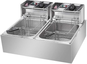 Delica Brushed Steel Dual Tank & Basket Hanger Rod 12 L Electric Deep Fryer