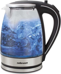 Mellerware 360 Degree Cordless Glass Silver 2200W Azure Electric Kettle