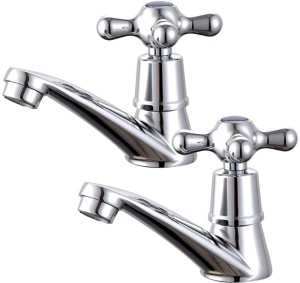 Herqona 2 Pieces Zinc Alloy Wash Basin Bathroom Tap with ABS Filter - Silver Bib Tap Faucet