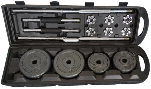 Everlast 50kg Barbell and Dumbell Set Black Bar & Plate Combo