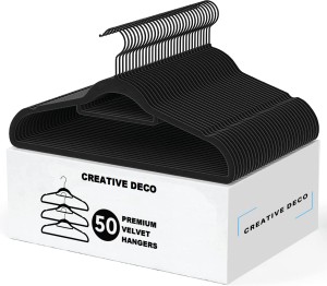Creative Deco 50 Pack Velvet Hangers - Black with Charcoal Grey Hooks Steel Pack of 50 Hangers For  Shirt