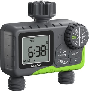 RainPoint Wireless Digital 2-Zone Irrigation Timer Male/Female Automatic Control Valve