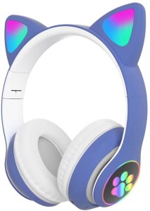 Cat Ear Cute Headphones Foldable HiFi Sound Quality Stereo Rainbow Light Effect Kitty Gaming Headset for Kids Boys Girls PC Laptops Smartphones Bluetooth Headset Bluetooth without Mic Headset