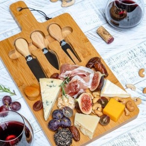 Wobuciko Bamboo Cheese Board With Cheese Knife Set Bamboo Cutting Board Kitchen Tool Set