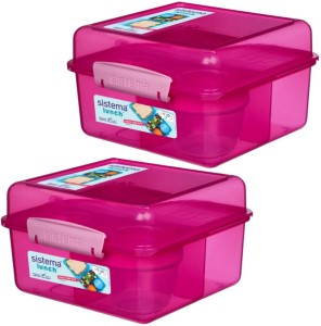 Sistema Double Delight Pink 2L Lunch Cube Max Set with Yogurt Pot 2 Containers Lunch Box