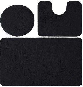 SMTE 3 Piece Fluffy Toilet Seat Cover Bathroom Rug & Mats Set Bathroom Mat