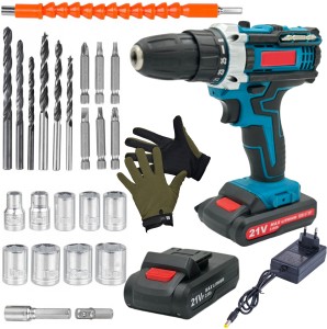 fame inc 30 Piece Wireless Drill Set With 2 Lithium Ion Battery Packs, Case & Gloves Power Drill