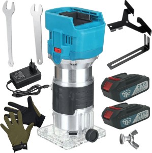 fameinc 21V Cordless Wood Router Hand Trimming Machine 2 Li-On Battery Pack & Glove Cutter