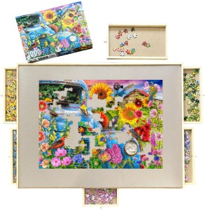 RGS Group Rotating Puzzle Board with Drawers Wooden Puzzles