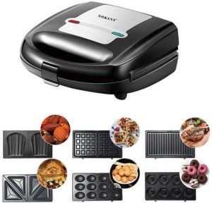 Sokany 750W 6 in 1 Interchangeable Non-Stick Plate Sandwich Maker Electric Grill, Waffle