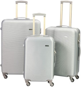 Online Oasis Expert Travel Ware - 3 Piece Luggage Set - Silver Check-in Suitcase 4 Wheels - 22 inch