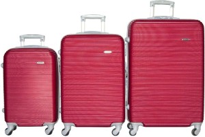 SMTE - Blue Star 3 Piece Hard Outer Shell Luggage Set - Red Cabin & Check-in Set 4 Wheels - 27 inch