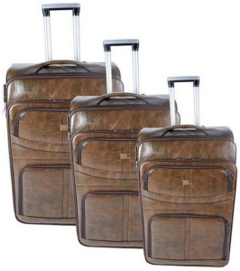 SMTE Quality Luggage Set of 3 Leather Travel Suitcase Set -Dark Brown Cabin & Check-in Set 4 Wheels - 28 inch