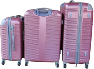 SMTE 3 Piece Hard Outer Shell Luggage Set - Rose Gold Cabin & Check-in Set 4 Wheels - 28 inch