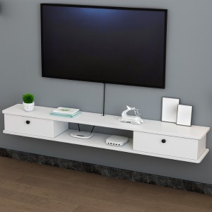 Innolife Wall Mounted Floating TV Stand Cabinet 140cm White with White Doors Engineered Wood TV Entertainment Unit