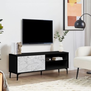 Click Furniture Petra TV Stand Black-Marble 120cm Engineered Wood TV Entertainment Unit
