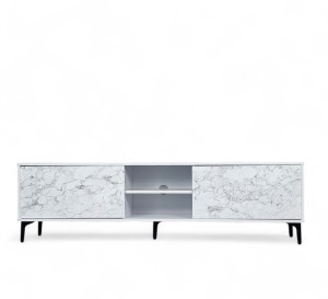 click furniture Petra TV Stand White-Marble 160cm Engineered Wood TV Entertainment Unit