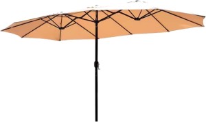 SE 22 kg Capacity Iron 3-Roof Patio Umbrella with Base – Large 265 × 455 cm Outdoor Iron Frame Sunshade Parasol – Beige Umbrella Base Hexagonal