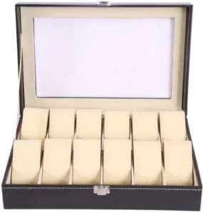 HiGeneralStore Luxury Leather Watch Box for 12 Watches with Velvet Interior and Glass Display Watch Box