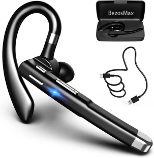BezosMax Single Open-Ear Wireless Earbuds with Charging Case, Bluetooth Headset Ergonomic Design with 270° Rotatable Mic Bluetooth Headset
