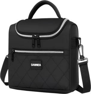 Sannea Insulated Lunch Cooler Bag Leakproof Thermal 8L Quilted Design Black Lunch Bag