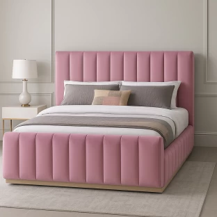 Designer Concepts Denia Velvet Upholstered Sleigh Bed Queen Pink Queen Bed
