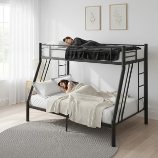 ANKA HOME Modern Twin-Over-Double Metal Bunk Bed Frame Only – Strong Steel Design with Ladder & Safety Rails (No Mattress) Double Bed