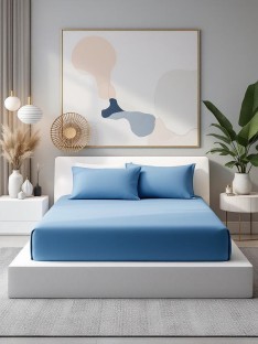 TGM Queen Blue High-Quality Microfiber Fitted Sheet 144 TC Microfiber Queen Solid Fitted (Elastic) Bedsheet Adults