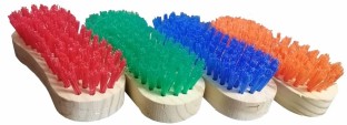 Chubby Scrub Brush set x4 Wet and Dry Wooden Handle Plastic Brush