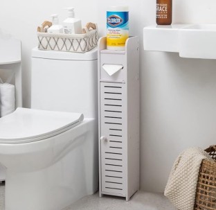 AK Dansup Small Bathroom Storage Corner Floor Cabinet with Doors and Shelves Solid Wood Free Standing Cabinet