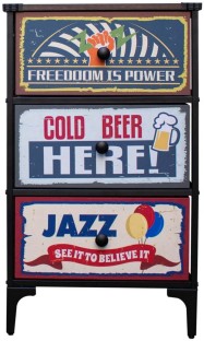 Supa Fly Retro Fabric 3 Drawer Dresser Solid Wood Free Standing Chest of Drawers