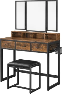 LASA Vanity Table - Mirror, Drawer & Stool Set Engineered Wood Free Standing Cabinet