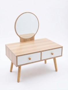 TGT- Mini DIY Bedroom Table Top Makeup Vanity Table With Mirror Engineered Wood Free Standing Cabinet