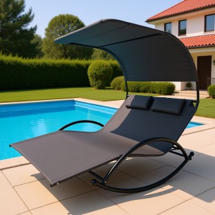 Outdoor Buddy Wave Double Rocking Lounger - 300 kg capacity - Grey Synthetic Fiber Lounge Chair