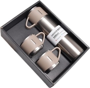 SA_TRADE Camping Gift Travel Stainless Steel Coffee Vacuum Flask Mug Set (24 cm) - beige Chair