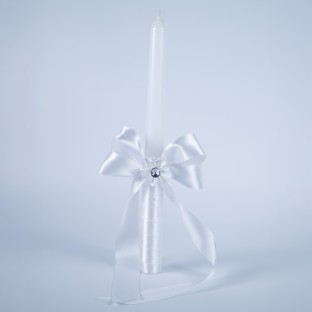 Holy Frox Christening Taper Candle with Satin Bows and Flower Gem