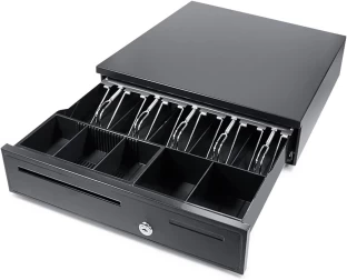 Tradekite Heavy-Duty POS Cash Drawer with 5 Bill & 5 Coin Compartments, Triple Lock Security, Compatible with POS Systems & Printers Table Top Cash Register