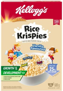Kellogg's Rice Krispies Puffed Multigrain Cereal Vanilla Box