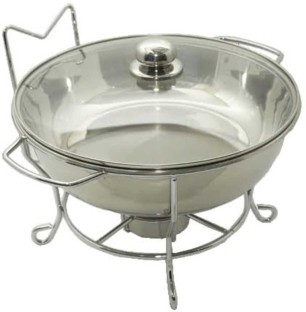 Generic Silver Round Chafing Dish with Glass Lid 5 quart Single Pan