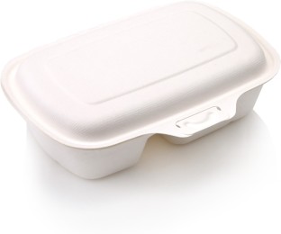 Charms 1000ml Bagasse Oval Clamshell two compartments Paper Utility Container  - 1000 ml