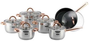 SK HOME 12 Piece Silver And Gold Stainless Steel Cookware Set Stainless Steel Cookware Set